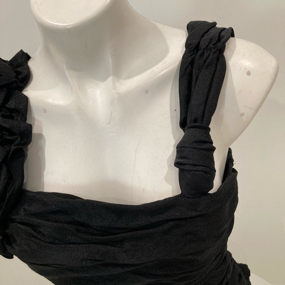 NWOT BEBE Black Ruched Organza Halter Top Ruffled Straps Small - Picture 12 of 16